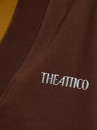 Attico Brown Cropped Sweatshirt With V Neck And Logo Lettering On The Front In Cotton Woman In Brown