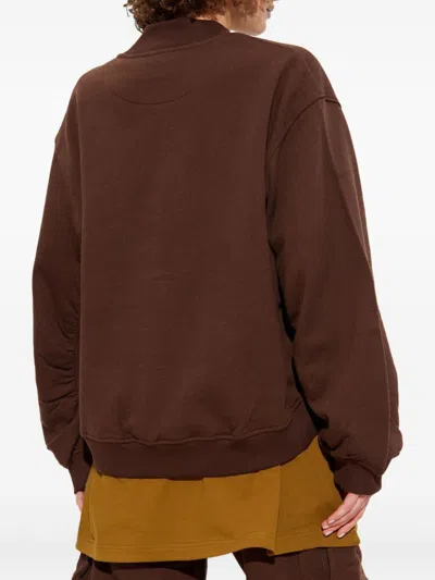 Attico Brown Cropped Sweatshirt With V Neck And Logo Lettering On The Front In Cotton Woman In Brown