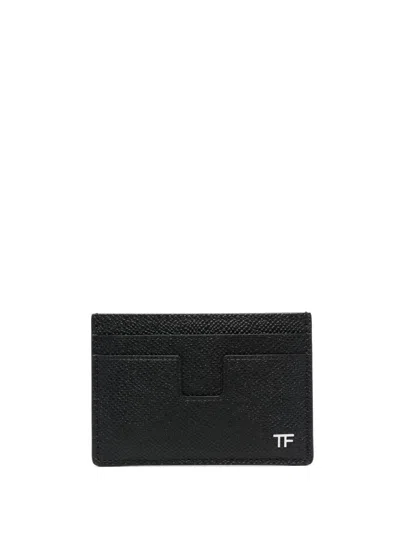 Tom Ford Logo-plaque Leather Cardholder In Black
