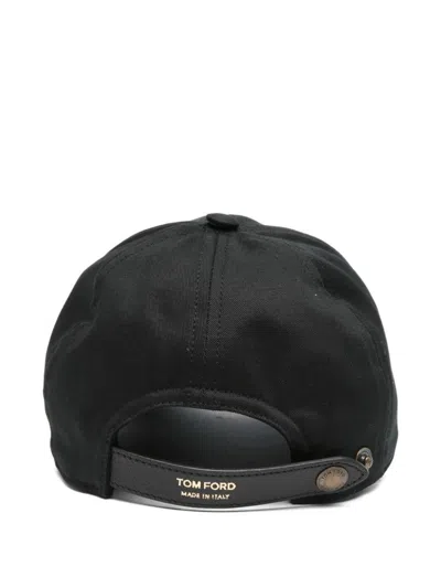 Tom Ford Black Baseball Cap With Logo Embroidery On The Front And Logo Lettering On The Rear In Cotton Man In Black