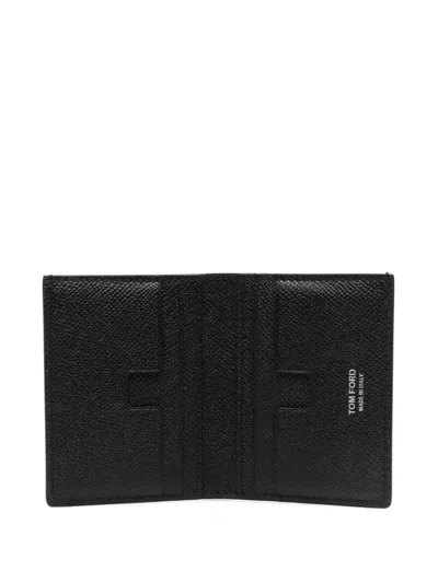 Tom Ford Small Grain Leather Folding Cardholder In Black
