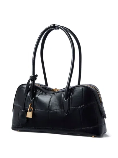 Stella Mccartney 'ryder' Black Medium Handbag With Padlock Detail On The Front And Two Top Handles In Black