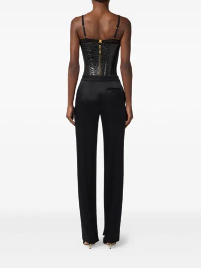 Elisabetta Franchi Bustier Top With Crocodile Texture And Sheer Panels In Black