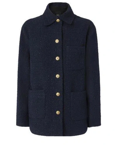 Pinko Oversized Patterned Tweed Jacket In Blue