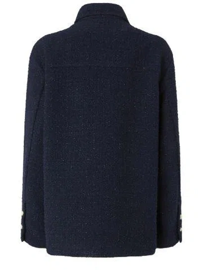 Pinko Oversized Patterned Tweed Jacket In Blue
