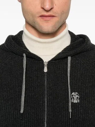 Brunello Cucinelli Cashmere Zip-up Hoodie Featuring Drawstring Hood In Green