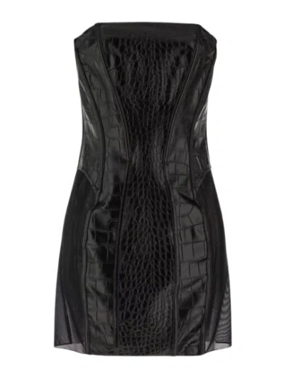 Elisabetta Franchi Croc-embossed Sheer Paneling Sleeveless Dress In Black
