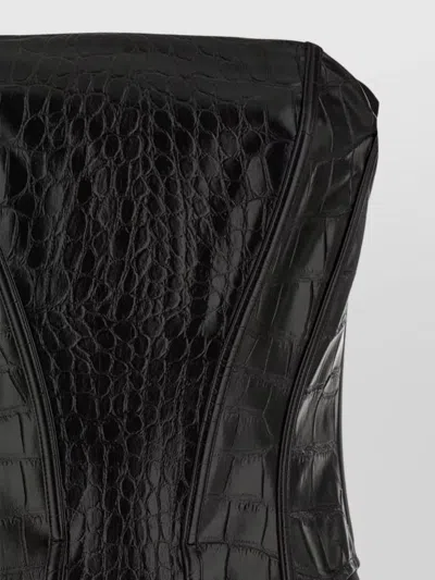 Elisabetta Franchi Croc-embossed Sheer Paneling Sleeveless Dress In Black