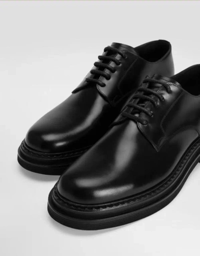 Dolce & Gabbana Black Leather Derby Shoes In Black