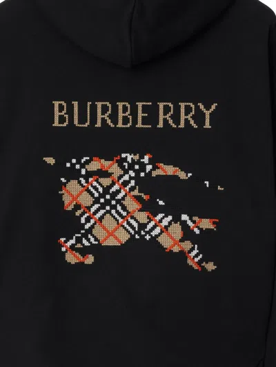 Burberry Men Black Sweatshirt With Ekd Embroidery On The Front And Logo Print On The Rear In Cotton In Black