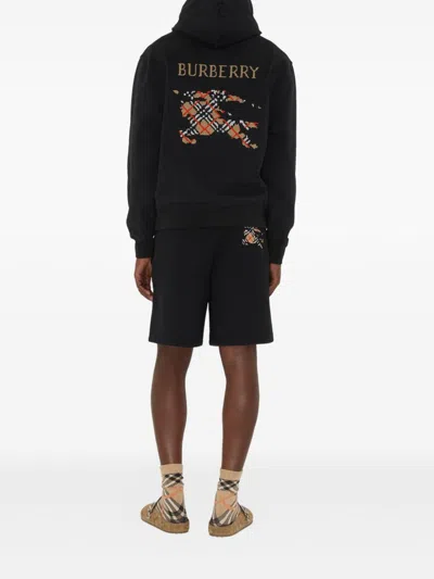 Burberry Men Black Sweatshirt With Ekd Embroidery On The Front And Logo Print On The Rear In Cotton In Black