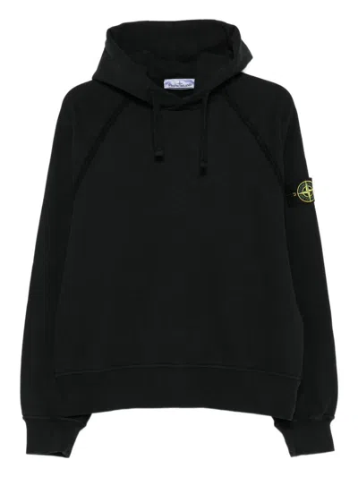 Stone Island Organic Cotton Fleece Hoodie In Black