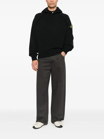 Stone Island Organic Cotton Fleece Hoodie In Black