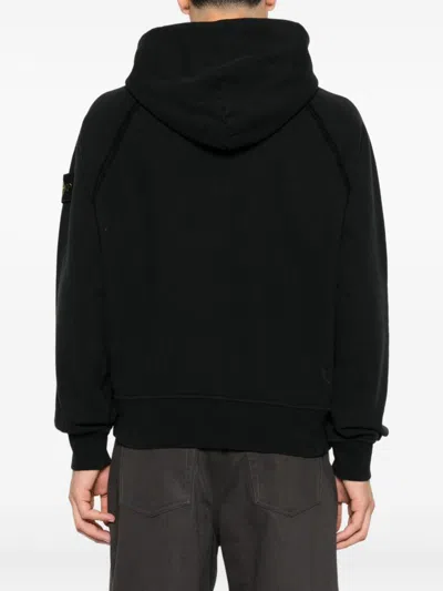 Stone Island Organic Cotton Fleece Hoodie In Black