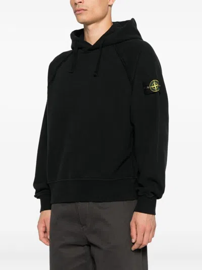 Stone Island Organic Cotton Fleece Hoodie In Black