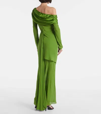 Christopher Esber Draped Sheer Silk Georgette Gown In Green