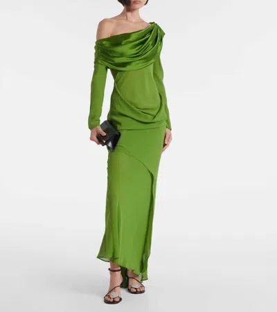 Christopher Esber Draped Sheer Silk Georgette Gown In Green