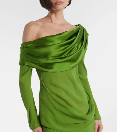 Christopher Esber Draped Sheer Silk Georgette Gown In Green