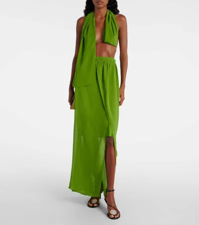 Christopher Esber Open-back Silk Georgette Top In Green