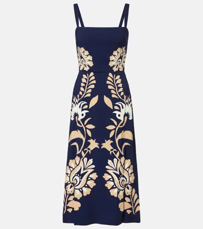 La Doublej Buy Me A Martini Floral-print Crepe Midi Dress In Blue