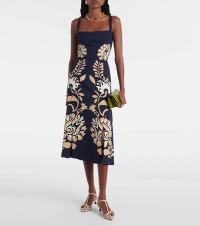 La Doublej Buy Me A Martini Floral-print Crepe Midi Dress In Blue
