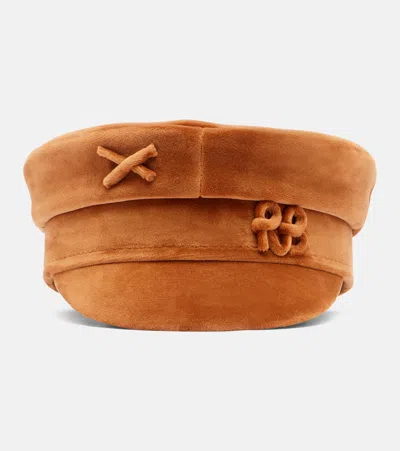 Ruslan Baginskiy Logo Velvet Newsboy Cap In Brown