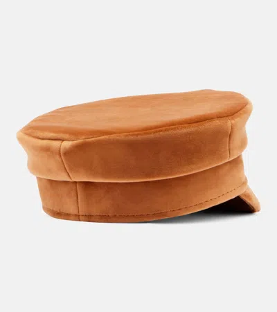 Ruslan Baginskiy Logo Velvet Newsboy Cap In Brown