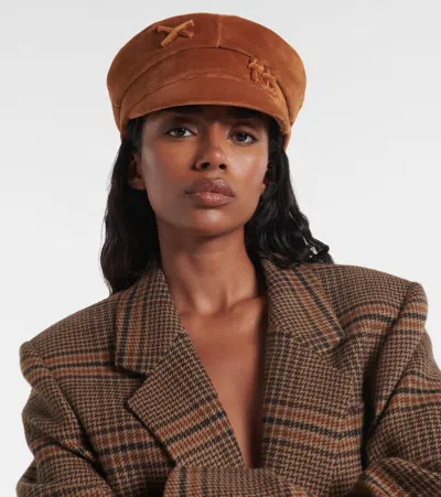 Ruslan Baginskiy Logo Velvet Newsboy Cap In Brown