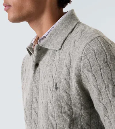 Polo Ralph Lauren Grey Sweater With Polo Shirt Style Collar And Pony Embroidery On The Front In Wool And Cashmere Man In Gray