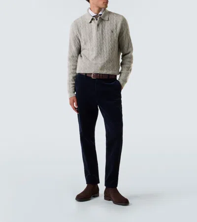 Polo Ralph Lauren Grey Sweater With Polo Shirt Style Collar And Pony Embroidery On The Front In Wool And Cashmere Man In Gray