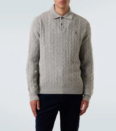 Polo Ralph Lauren Grey Sweater With Polo Shirt Style Collar And Pony Embroidery On The Front In Wool And Cashmere Man In Gray