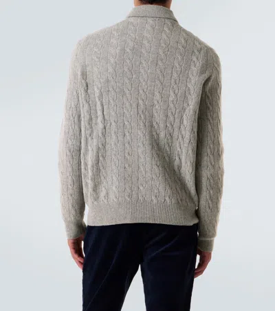 Polo Ralph Lauren Grey Sweater With Polo Shirt Style Collar And Pony Embroidery On The Front In Wool And Cashmere Man In Gray