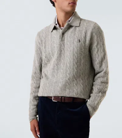 Polo Ralph Lauren Grey Sweater With Polo Shirt Style Collar And Pony Embroidery On The Front In Wool And Cashmere Man In Gray