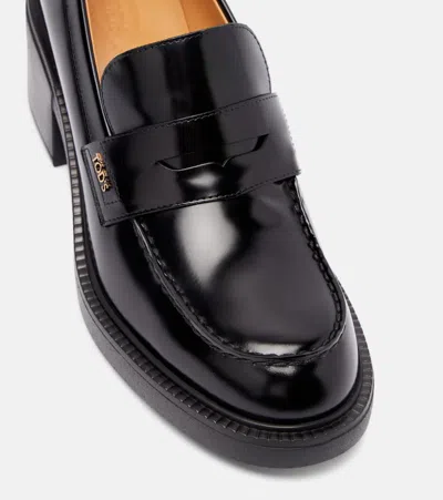 Tod's Leather Loafers With Round Toe And Block Heel In Black