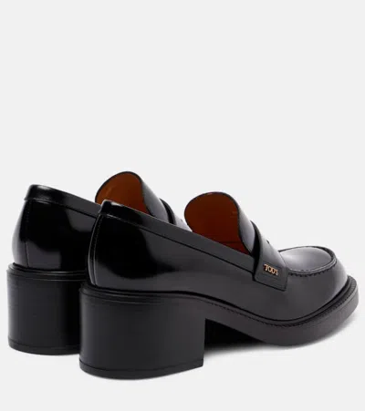 Tod's Leather Loafers With Round Toe And Block Heel In Black