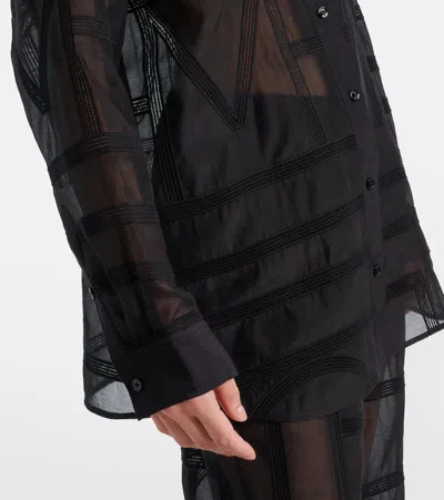 Totême Embroidered Organic Cotton And Silk-blend Voile Shirt In Black