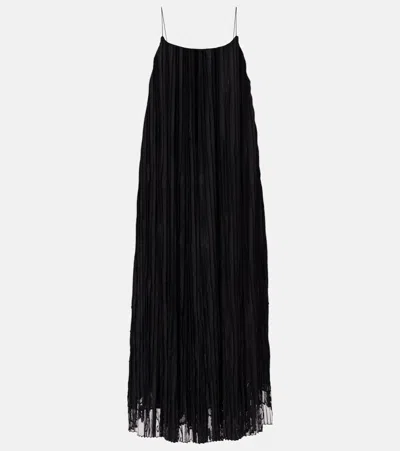 Totême Floral Embroidered Plisse Tulle Maxi Dress In Black