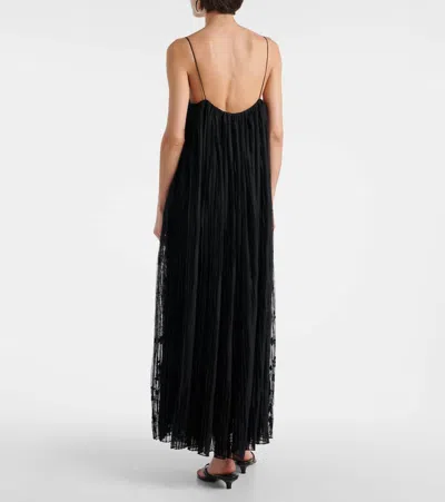 Totême Floral Embroidered Plisse Tulle Maxi Dress In Black