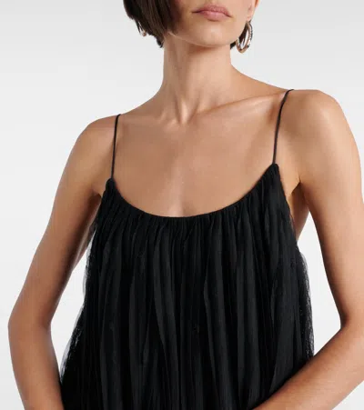 Totême Floral Embroidered Plisse Tulle Maxi Dress In Black