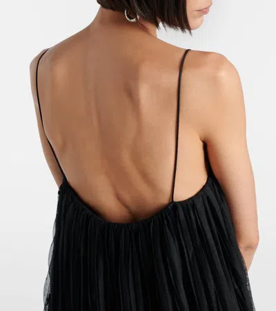 Totême Floral Embroidered Plisse Tulle Maxi Dress In Black