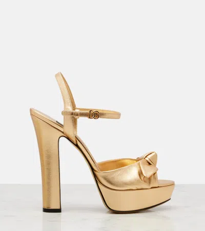 Dolce & Gabbana Metallic Leather Platform Sandals In Gold