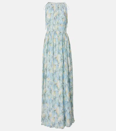Veronica Beard Yardley Floral Pleated Chiffon Gown In Blue