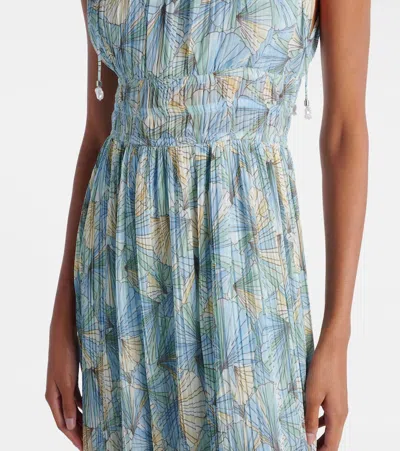 Veronica Beard Yardley Floral Pleated Chiffon Gown In Blue