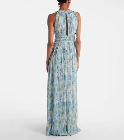 Veronica Beard Yardley Floral Pleated Chiffon Gown In Blue