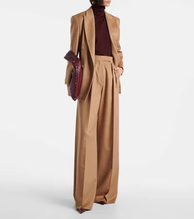 Max Mara Double-breasted Jacket Structured Shoulders In Brown