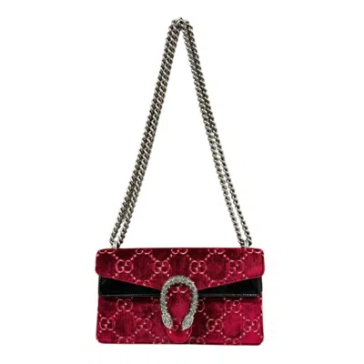 Pre-owned Gucci Black Red Color Velvet Leather Shoulder Bag ()