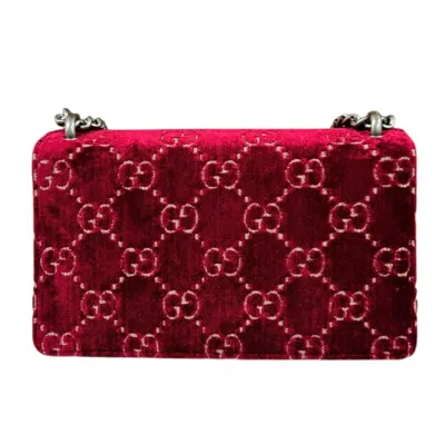 Pre-owned Gucci Black Red Color Velvet Leather Shoulder Bag ()