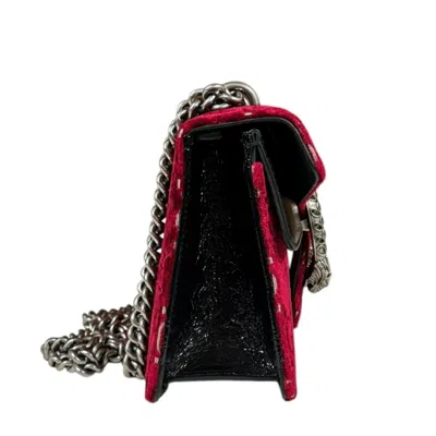 Pre-owned Gucci Black Red Color Velvet Leather Shoulder Bag ()