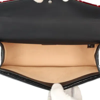 Pre-owned Gucci Black Red Color Velvet Leather Shoulder Bag ()