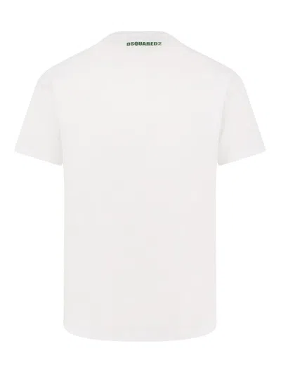 Dsquared2 White Crewneck T-shirt With Print On The Front And Logo Lettering On The Rear In White
